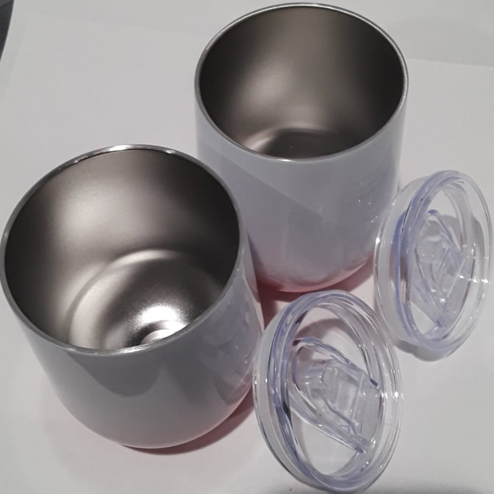SET OF 2 STAINLESS BEVERAGE CUPS WITH LIDS - BRAND NEW